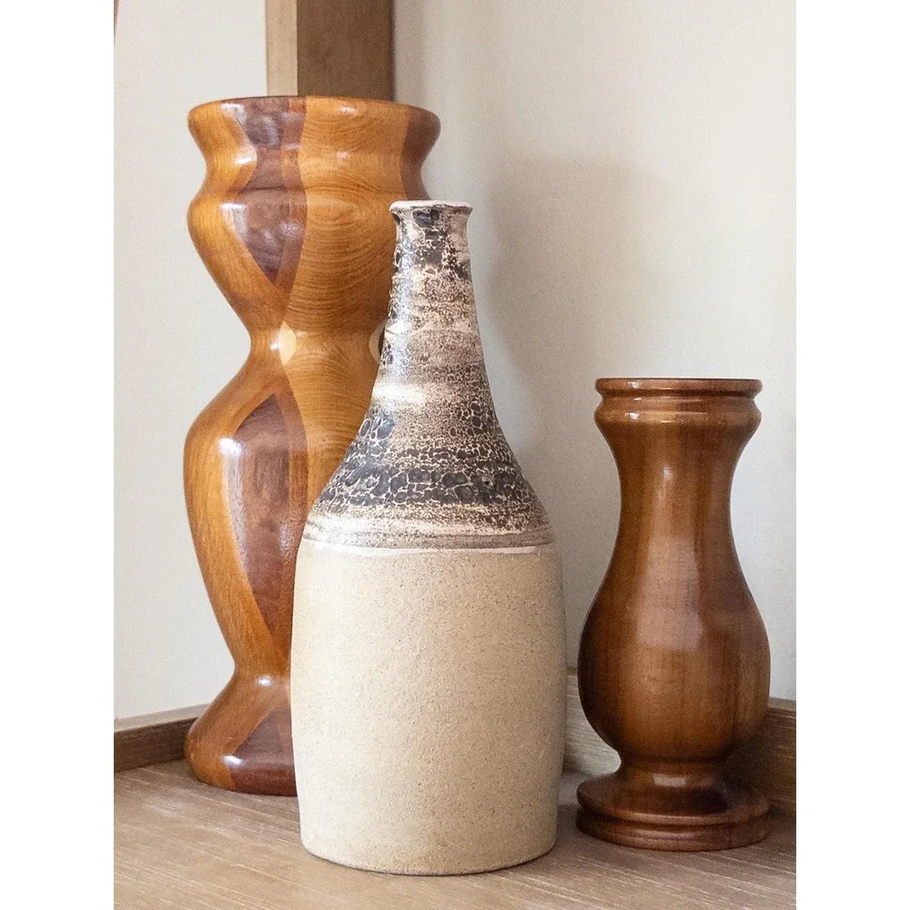 Karen Sands Obvara Studio Pottery Vase Handcrafted Brown Tan Signed 9in Vintage